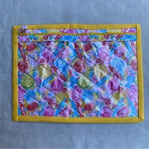 14” x 10.5” colorful candies cross stitch vinyl front hand made project bag